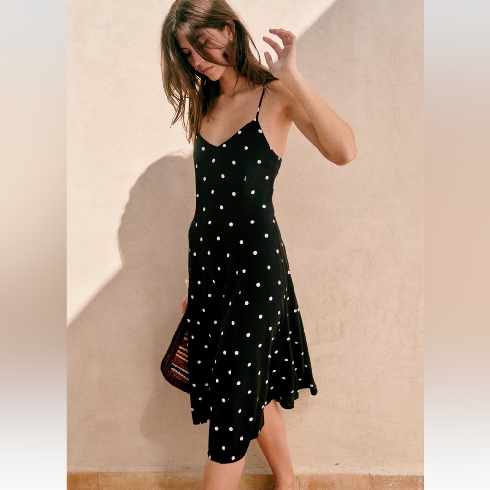 Sezane Marguarita Dress Maxi Pois Écru Fond Noir - Size 36